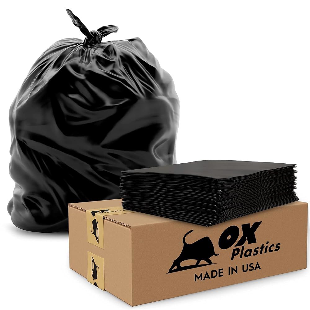 OX 플라스틱 55갤런 중량 쓰레기봉투, 3밀 블랙, 50개입 | 36X52인치 대형 계약자용 봉투, 산업용, 마당 쓰레기, 잔디 및 낙엽용, 미국산, 쓰레기통 라이너 - 상세 이미지 2