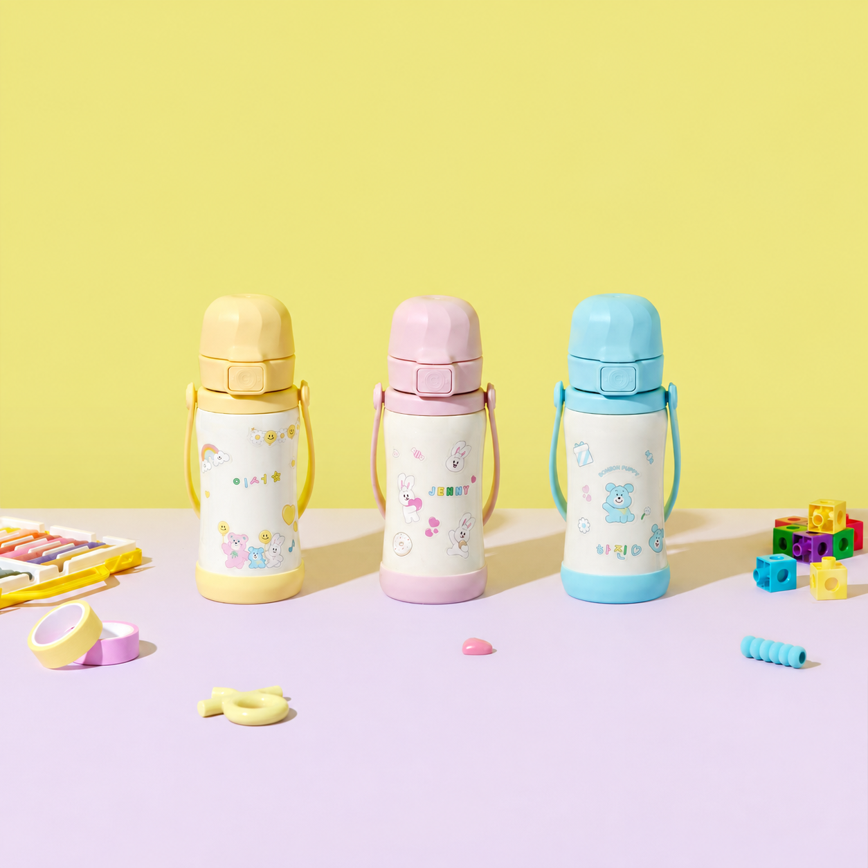 그로미미 유아텀블러 데코플레이 원터치 어린이 유치원 물병 300ml