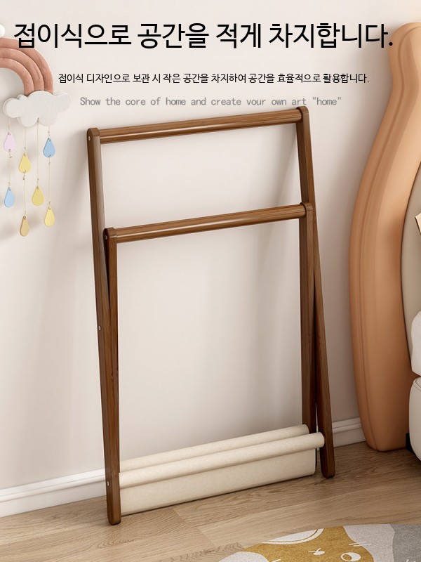 원목 스탠드 행거 2단 선반형 거실 다기능 옷걸이 50cm 차색 이미지 3