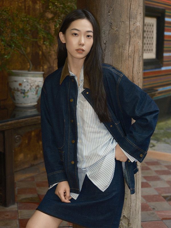 코듀로이 배색 카라 멀티포켓 루즈핏 워크자켓 데님자켓 아우터 출근룩 - 상세 이미지 5