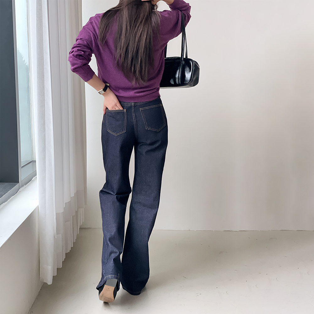 1+1 논페이드데님 생지데님 세미와이드청바지 진청 흑청 - 상세 이미지 4