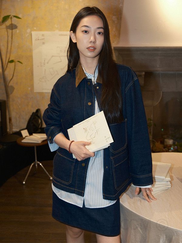 코듀로이 배색 카라 멀티포켓 루즈핏 워크자켓 데님자켓 아우터 출근룩 - 상세 이미지 4