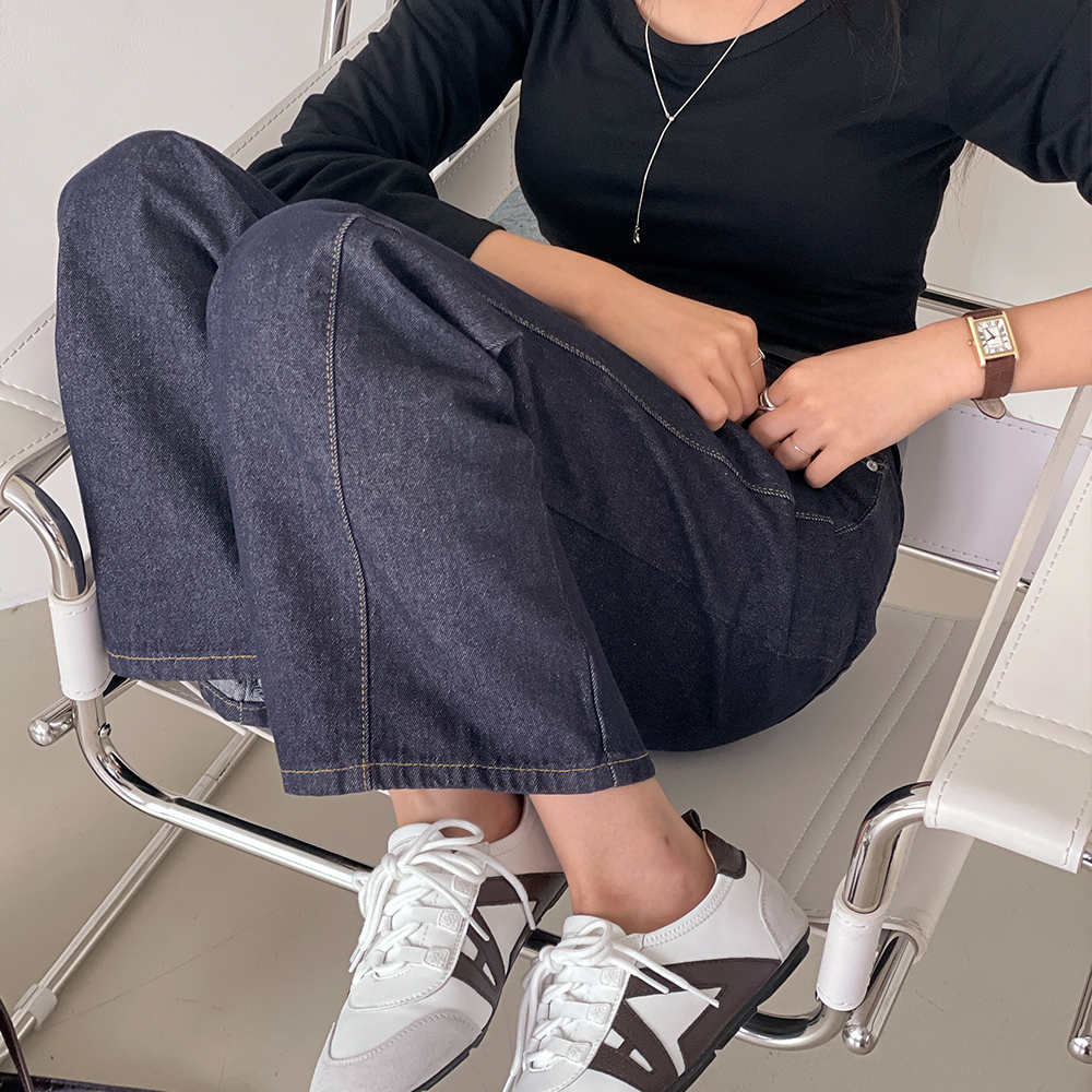 1+1 논페이드데님 생지데님 세미와이드청바지 진청 흑청 - 상세 이미지 2