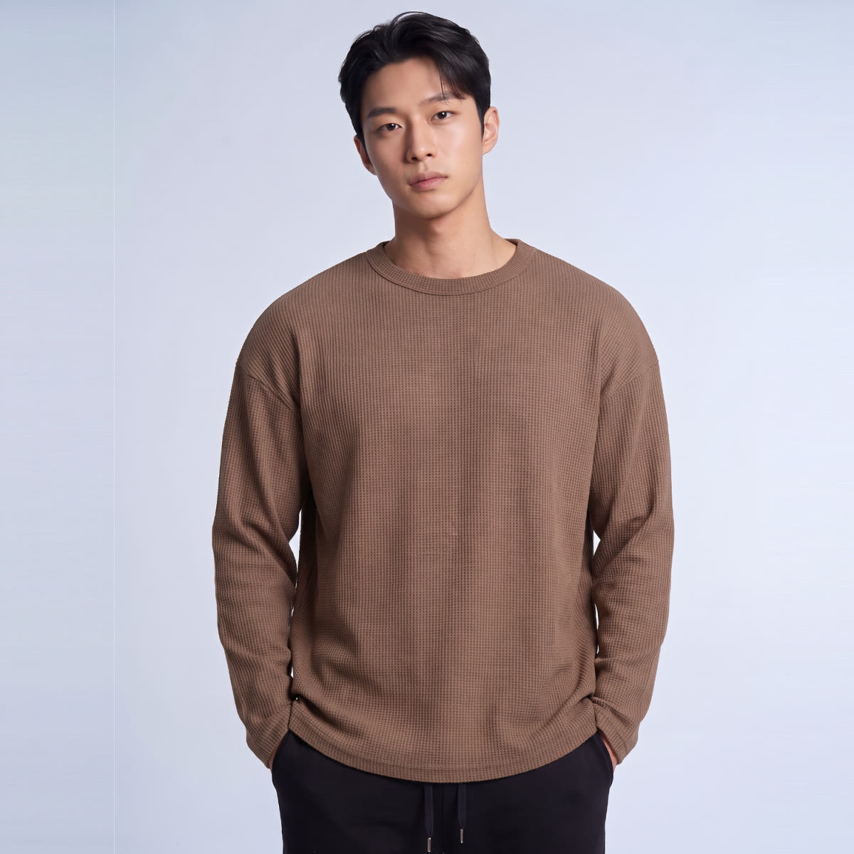 비스트모드 비스트모드 짐웨어 와플 니트 오버핏 긴팔티셔츠
