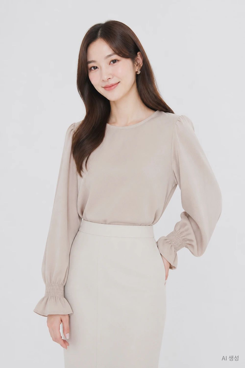 포커스 베이지 여자 프리 블라우스 새상품 O6171 - 상품 이미지