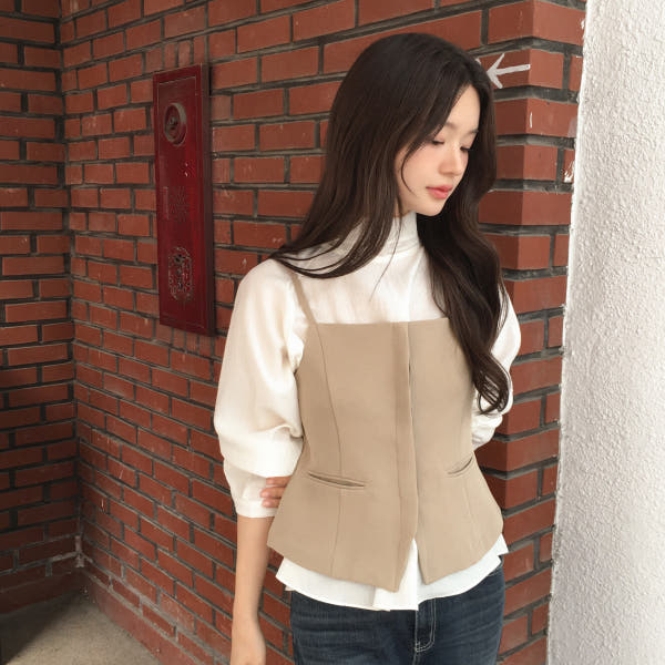 아뜨랑스 레이어드 뷔스티에 블라우스 bs8890