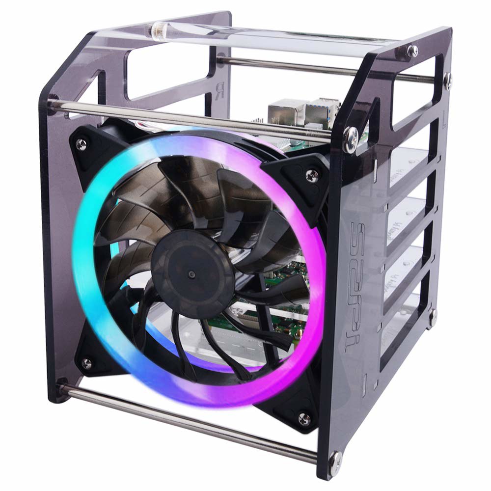 라즈베리 파이용 GeeekPi 클러스터 케이스, Pi Rack 쿨링 팬이 포함된 스택형 케이스 120mm RGB LED 5V 팬, 파이 4B / 3B+, 3B, 2B, B+, Je - 상품 이미지