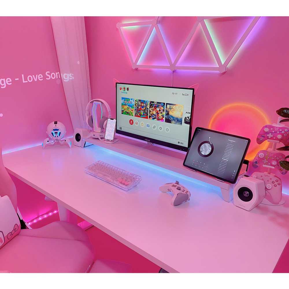 와이드 모니터 거치대 핑크 RGB 용 홀더 데스크탑 다기능 - 상품 이미지