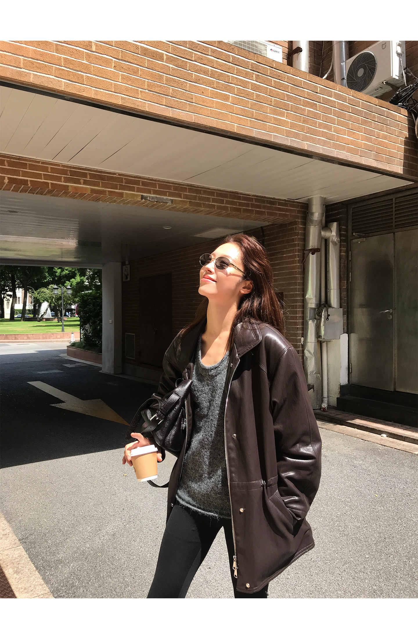 ILEFT 여성가죽자켓 레더 블루종 하프 야상 페이크레더자켓 이미지 6