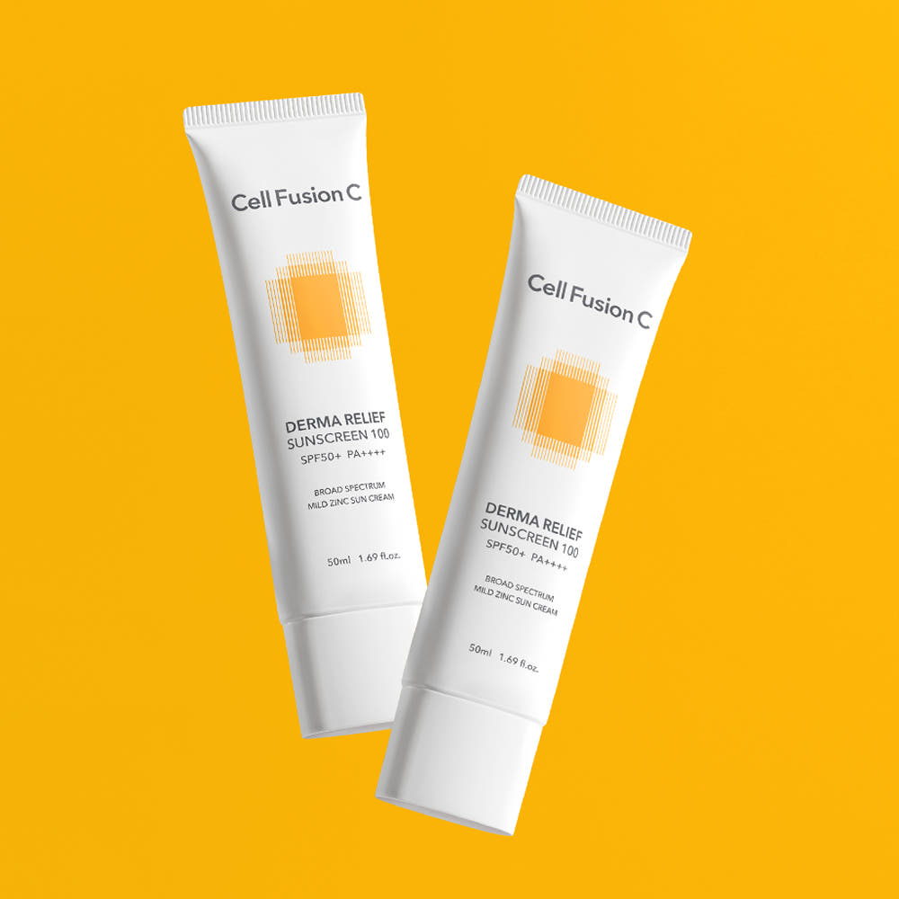 셀퓨전씨 더마 릴리프 썬스크린 50ml+50ml SPF 50+ PA++++ / 온가족 데일리 저자극 마일드 무기자차 선크림 - 상품 이미지
