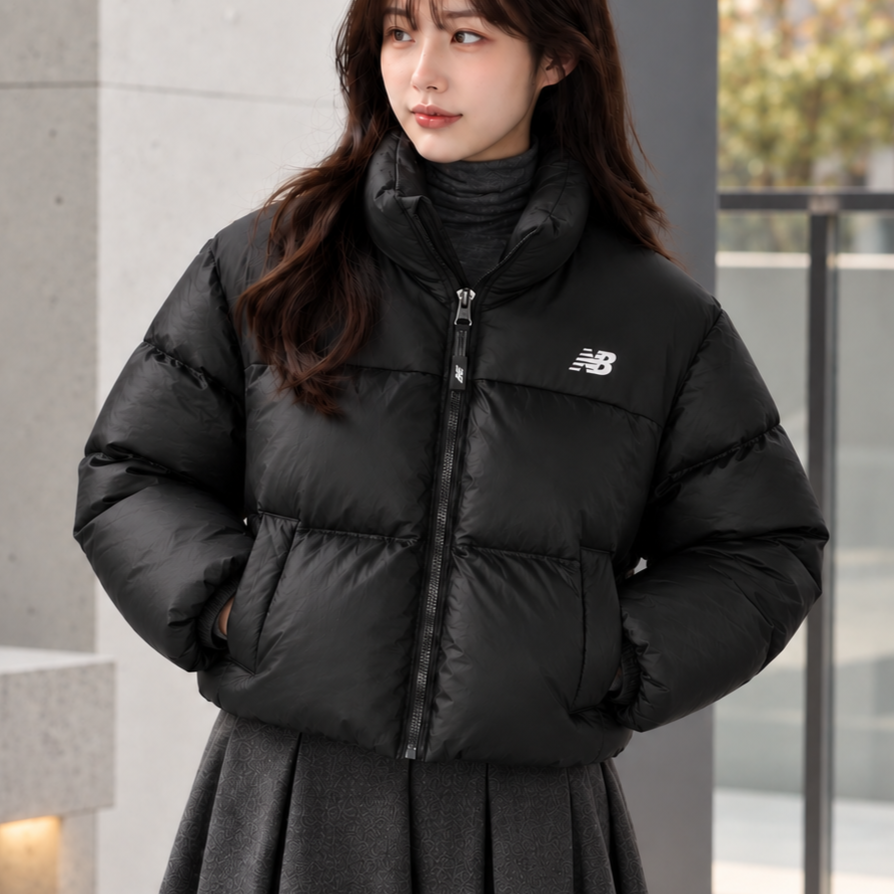 뉴발란스 패딩 여성 숏패딩 글로시 유광 구스 다운 - 메인 이미지