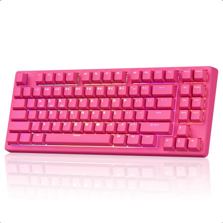 [해외]Kisnt KN85 무선 무음 기계식 키보드 75 배열 블루투스/2.4GHz/USBC 커스텀 RGB 백라이트 핫스왑 지원 윈도우/맥/PC용 조용한 핑 (베리 Berry Re