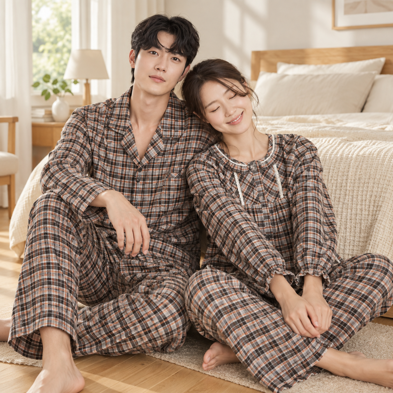 마누아 국산 20수선염 면100 남녀긴팔 파자마세트 2250 6250 - 상품 이미지