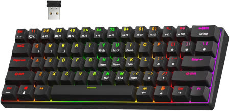 [해외]RK ROYAL KLUDGE RK61 60 무선 기계식 키보드 코일 케이블 블랙 RGB 게이밍 블루투스/2.4GHz/Wired 핫스왑 지원 61키 Hotswappable B