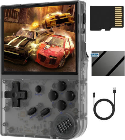 [해외]Anbernic RG35XX 핸드헬드 게임 콘솔 3.5인치 IPS 스크린 리눅스 시스템 내장 5000개 이상의 클래식 지원 HDMI TV 출력(투명 블랙)