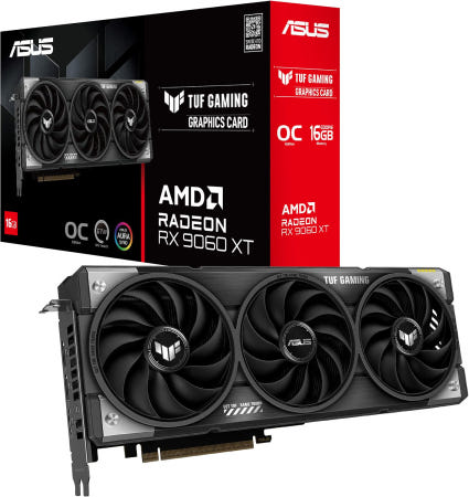 [해외]ASUS TUF Gaming 라데온 RX 9060 XT OC 에디션 16GB GDDR6 그래픽 카드 AMD RX9060XT RDNA 4 아키텍처 PCIe 5.0 HMDI 2