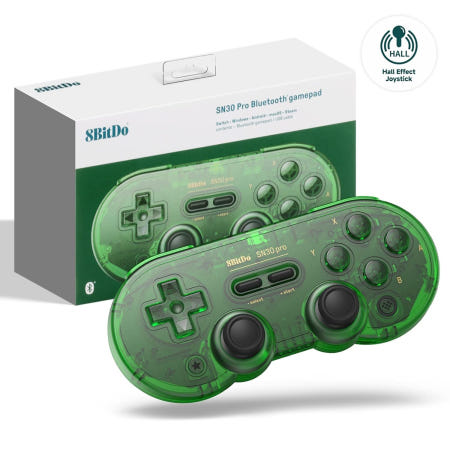 [해외]8Bitdo SN30 그린 스위치 무선 블루투스 게임 컨트롤러 게임패드 홀 효과 업데이트 스팀 Mac PC Android Windows MacOS Gray