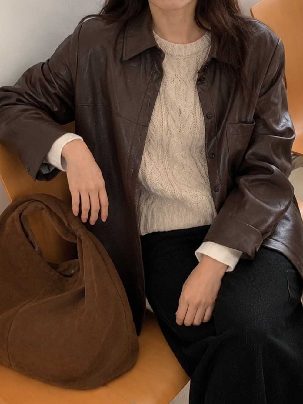 레더셔츠 가죽남방 여성 오버핏 루즈핏 긴팔 남방 자켓 이미지 8