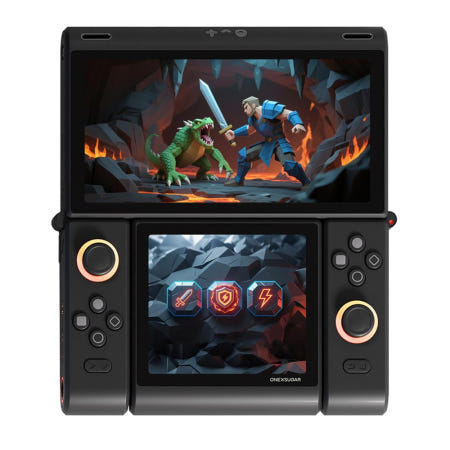 [해외]ONEXPLAYER ONEXSUGAR 듀얼 OLED 게이밍 핸드헬드 스냅드래곤 G3 Gen3 블랙 8코어 아드레노 A32 6.01인치 2160x1080 + 3.92인치 Bl
