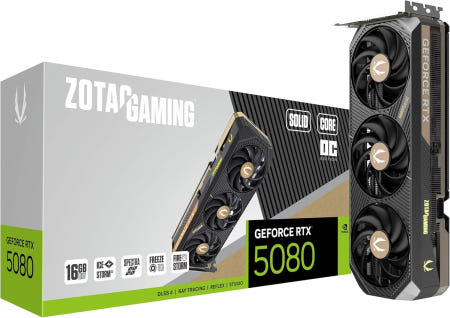 ZOTAC Gaming GeForce RTX 5080 솔리드 코어 OC DLSS 4 16GB GDDR7 256비트 30 Gbps PCIE 5.0 게이밍 Solid CORE OC