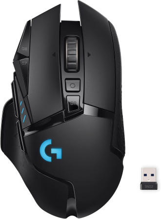 [해외]G502 라이트스피드 무선 게이밍 마우스 블랙 RGB 무게 조절 가능 11개 프로그래밍 버튼 POWERPLAY 호환 PC/Mac용 온보드 메모리 Black Mouse