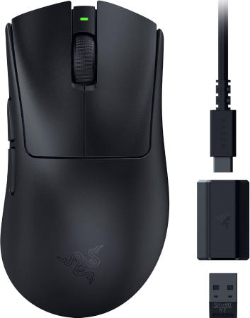 [해외]데스애더 V3 하이퍼스피드 무선 게이밍 마우스 55g 경량 USB C 충전 최대 100시간 배터리 첨단 26K 광학 센서 3세대 스위치 8가지 프로그래밍 가능한 컨트롤 블랙