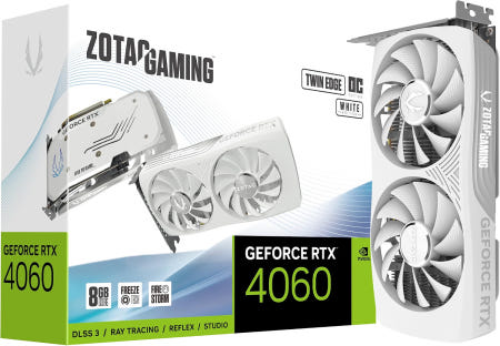 [해외]ZOTAC Gaming GeForce RTX 4060 8GB Twin Edge OC 화이트 에디션 DLSS 3 GDDR6 128bit 17 Gbps PCIE 4.0 컴팩트