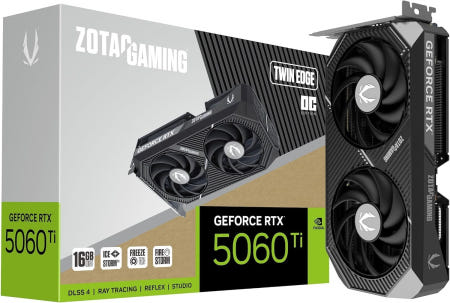 [해외]ZOTAC Gaming GeForce RTX 5060 Ti 16GB Twin Edge OC DLSS 4 GDDR7 128bit 28 Gbps PCIE 5.0 Twin Edg