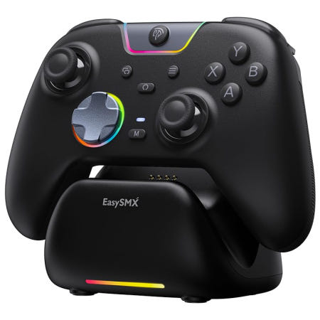 [해외]스마트 충전 도크가 된 EasySMX X05Pro 무선 PC 게이밍 컨트롤러 홀 효과 완전 무음 버튼 듀얼 스테이지 리니어 트리거 8방향 D패드 black