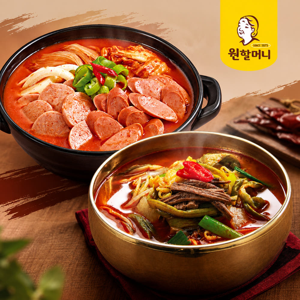 원할머니 명품 육개장 600g 4개 + 햄 듬뿍 부대찌개 600g 4개 (27,900원/무료)