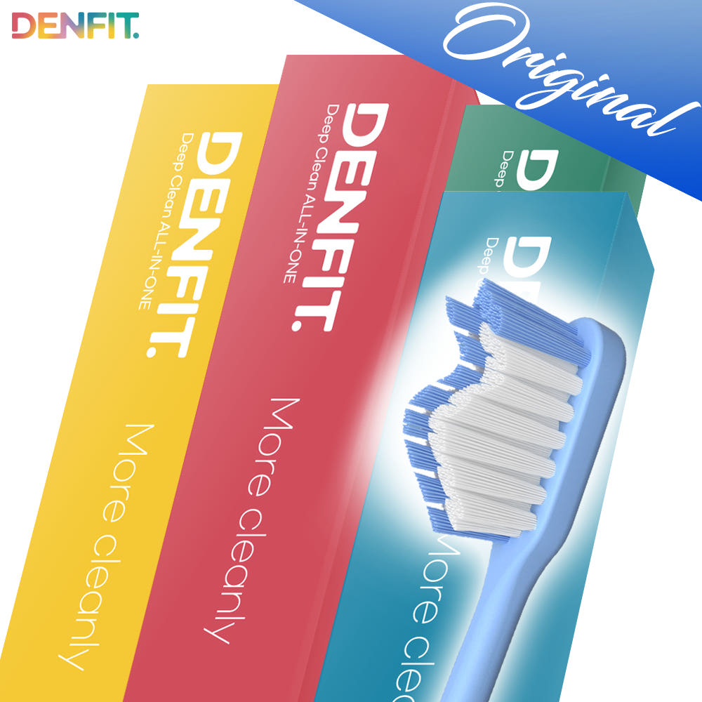 (오리지널) DENFIT 덴핏 딥클린 올인원 엣지 피라미드형 칫솔 레인보우캔디 색상 4칼라/12개입 - 상품 이미지