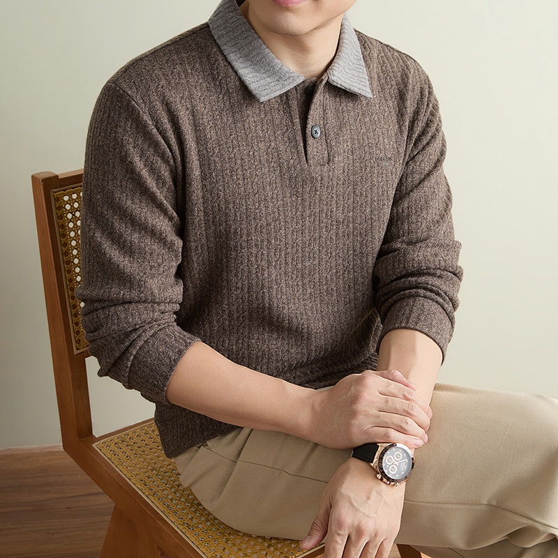 남성 배색 카라 긴팔 티셔츠 가을 겨울 캐주얼 상의 - 상세 이미지 5