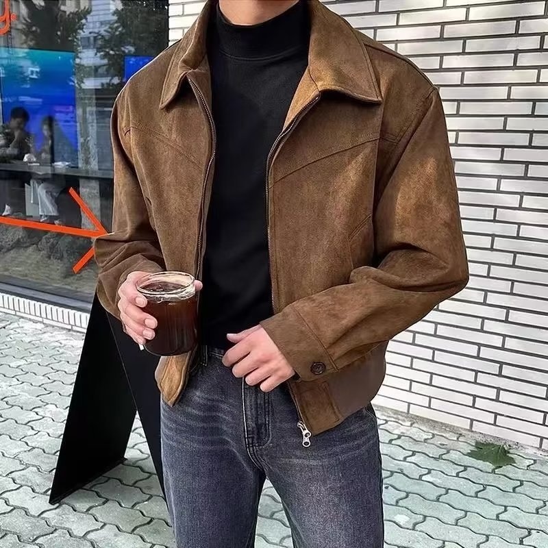 고퀄리티 남자 스웨이드 크롭 트러커 자켓 점퍼 - 메인 이미지