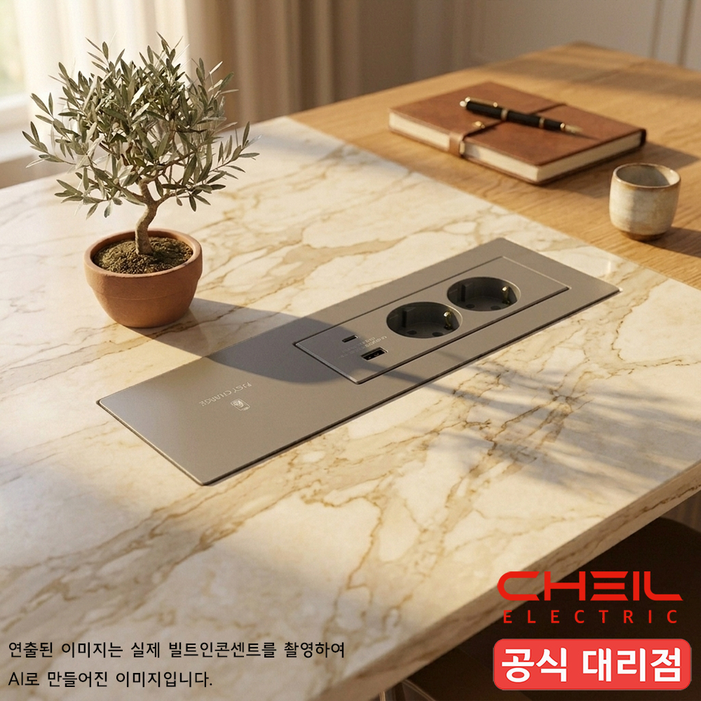 제일 빌트인 콘센트 2구 회전+USB A+C+무선충전 플러그 타입 다크그레이 - 상세 이미지 3