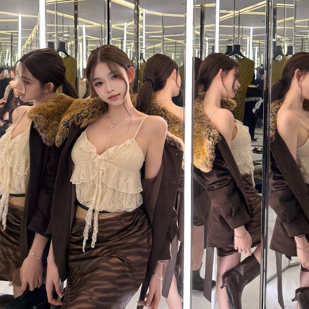 레이스 캐미솔 타이거 스커트 가을 투피스 4type - 상품 이미지