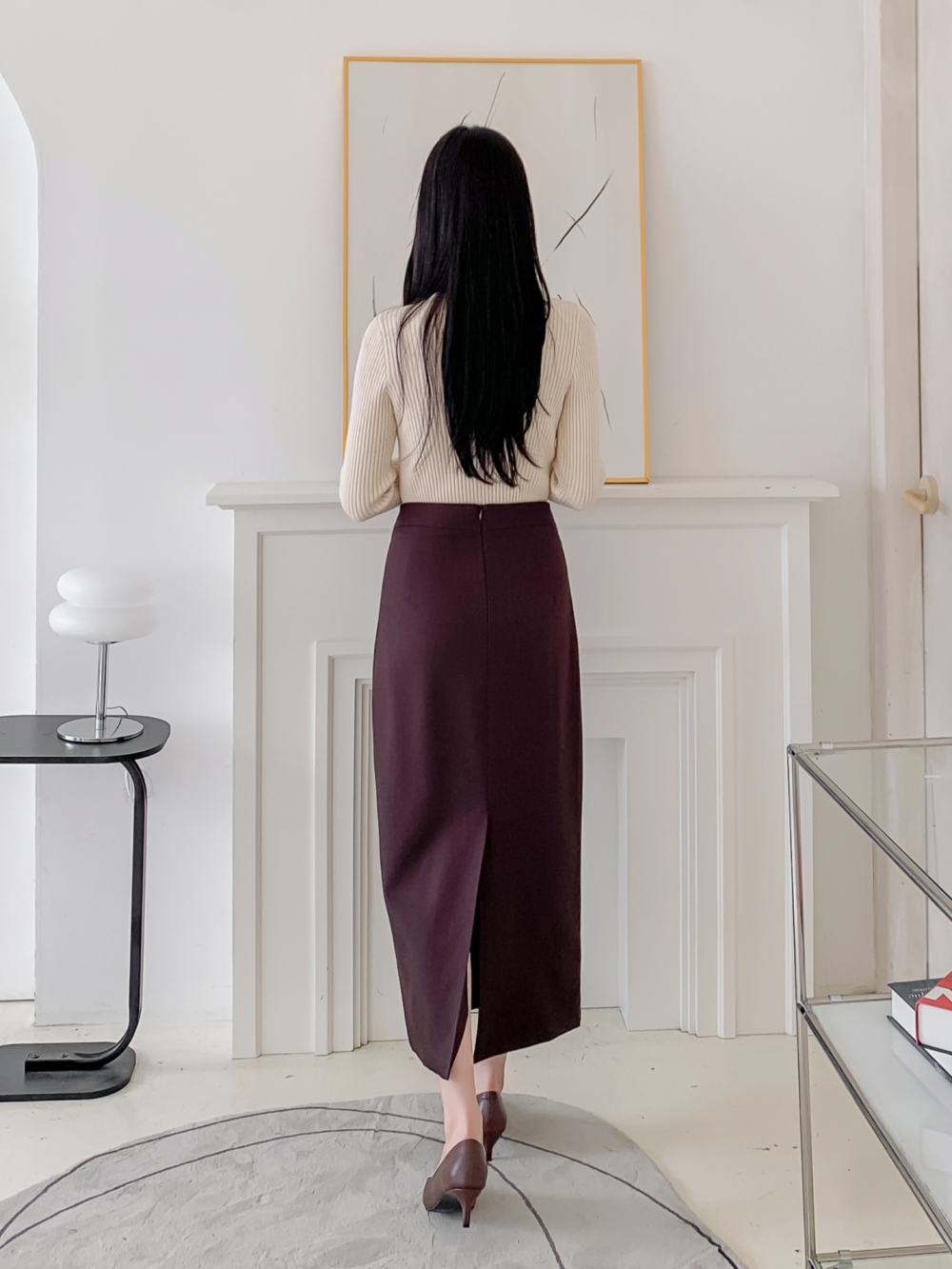 H라인스커트 랩 하이웨스트 스판 뒷트임 롱 스커트 이미지 7