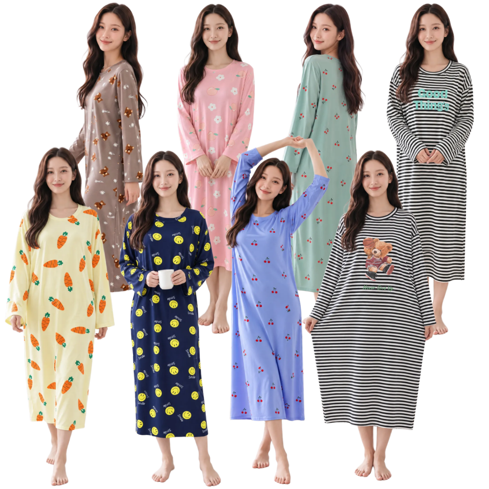 오버핏 잠옷원피스 냉감 여름 피치 파자마 빅사이즈 임산부 짱구잠옷 - 상품 이미지