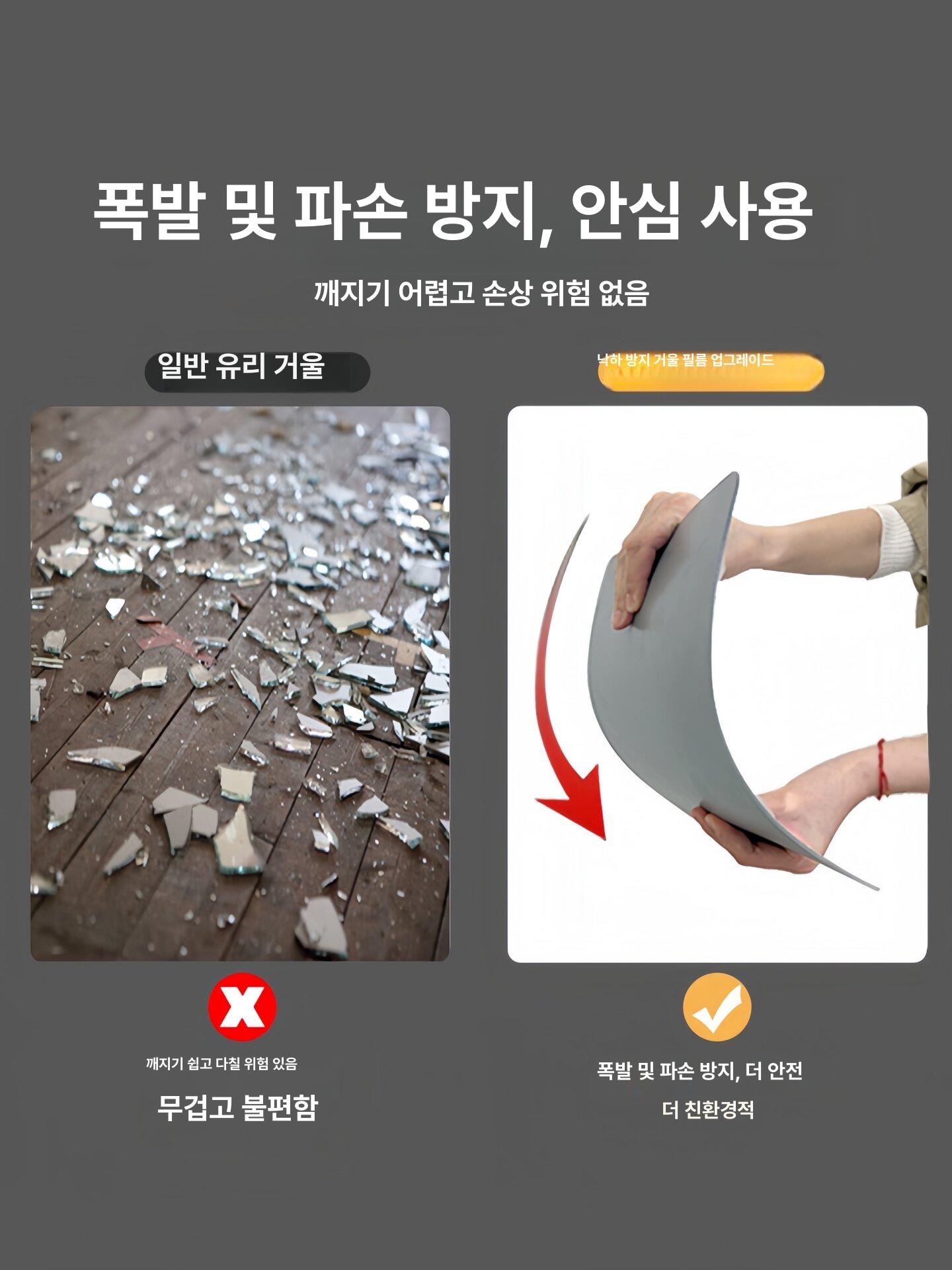 붙이는전신거울 노프레임 부착형 미러 아크릴 대형 라운드 40x150cm - 상세 이미지 4