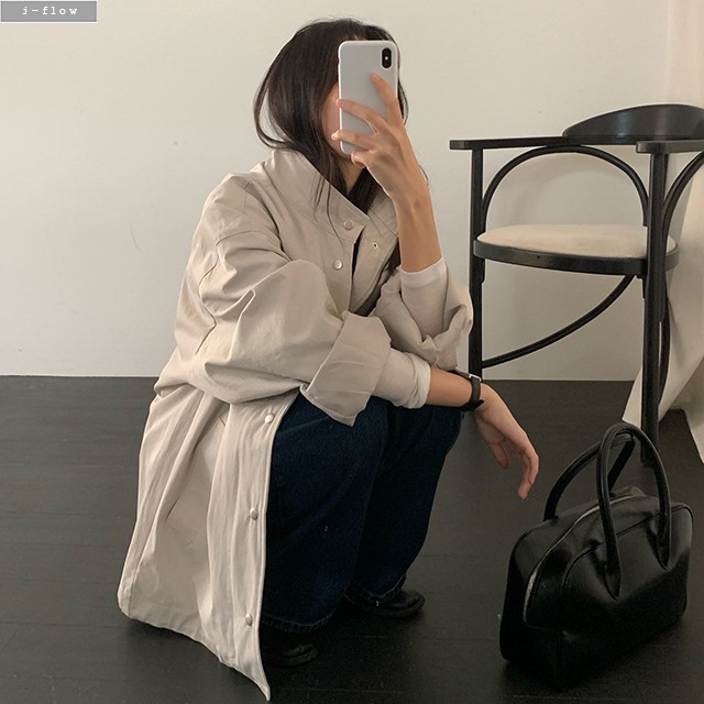 알도 스탠드넥 미니멀 하프 야상 자켓 2col 가을 봄 루즈핏 스트링 아우터 제이플로우 - 상품 이미지