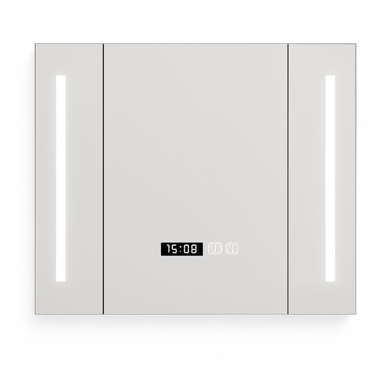욕실 수납장 벽걸이 캐비닛 수납 올인원 (디럭스) 130cm 회색 스마트 상하 조명 - 상품 이미지