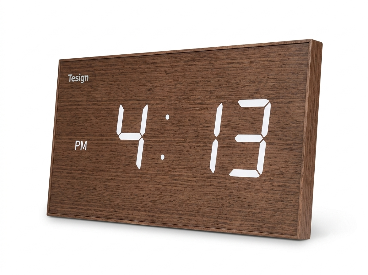 티자인(TESIGN) TE FM 전파수신 LED 벽시계 월넛브라운 - 상품 이미지