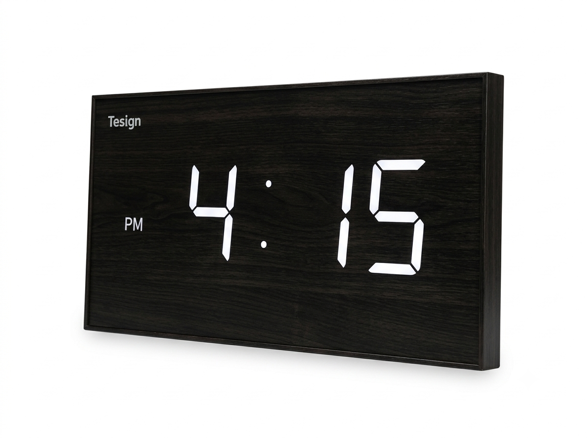 티자인(TESIGN) TE FM 전파수신 LED 벽시계 체리블랙 - 상품 이미지