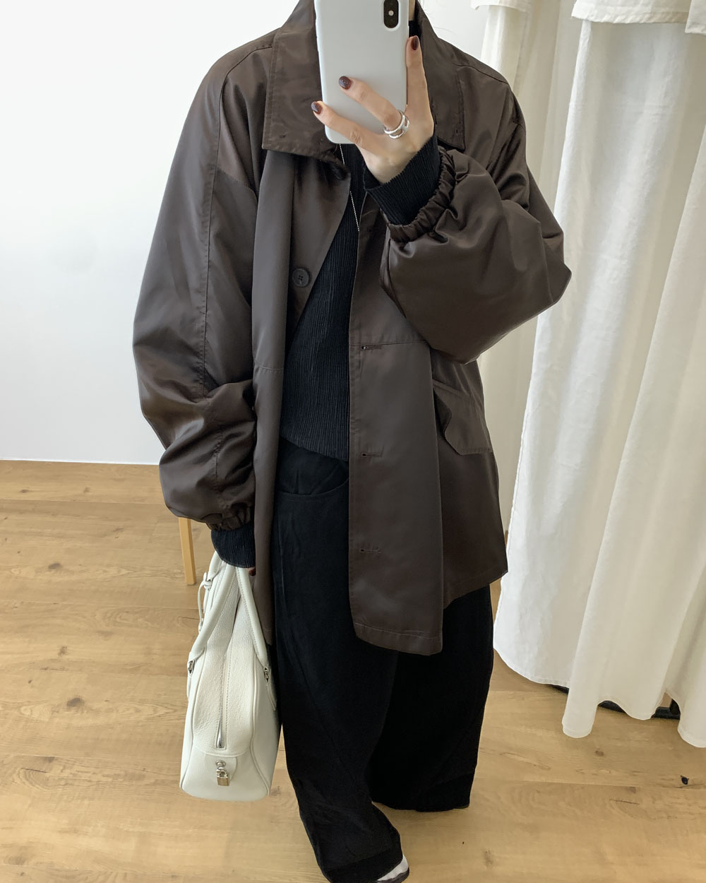코펜 점퍼 사틴 야상 하이넥 하프 자켓 웨어링무드 (2c) - 상세 이미지 2