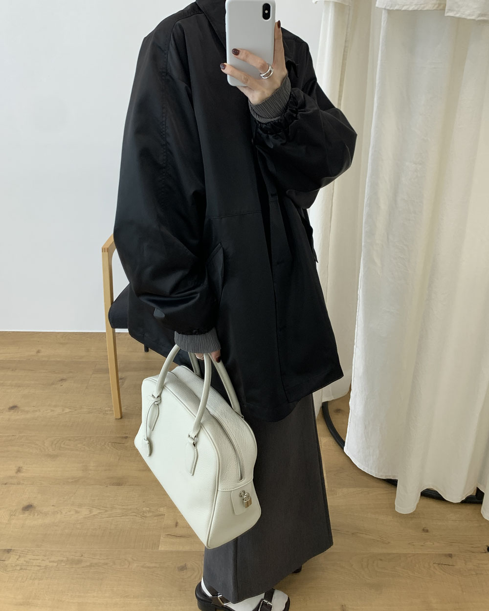 코펜 점퍼 사틴 야상 하이넥 하프 자켓 웨어링무드 (2c) 이미지 8