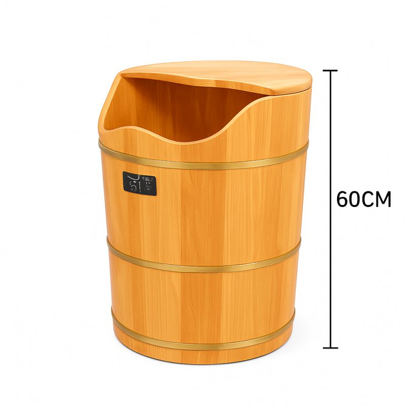 원목 나무 족욕통 가정용 건식 습식 발욕조 마사지 찜질 족욕탕 원통형 높이 50cm 통 1개 - 메인 이미지
