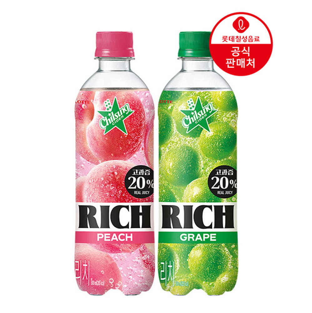 롯데 칠성사이다 RICH 500ml 12펫(복숭아 6펫+포도 6펫)