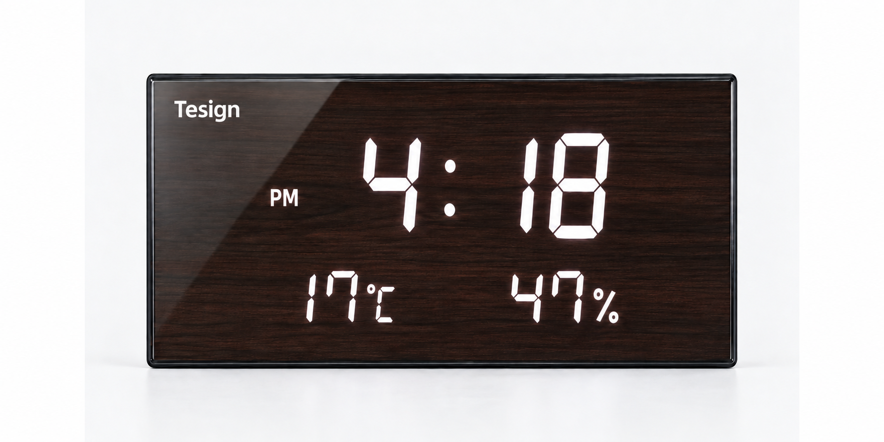 티자인(TESIGN) T-TEM FM 전파수신 온습도 LED 벽시계 체리블랙 - 상품 이미지