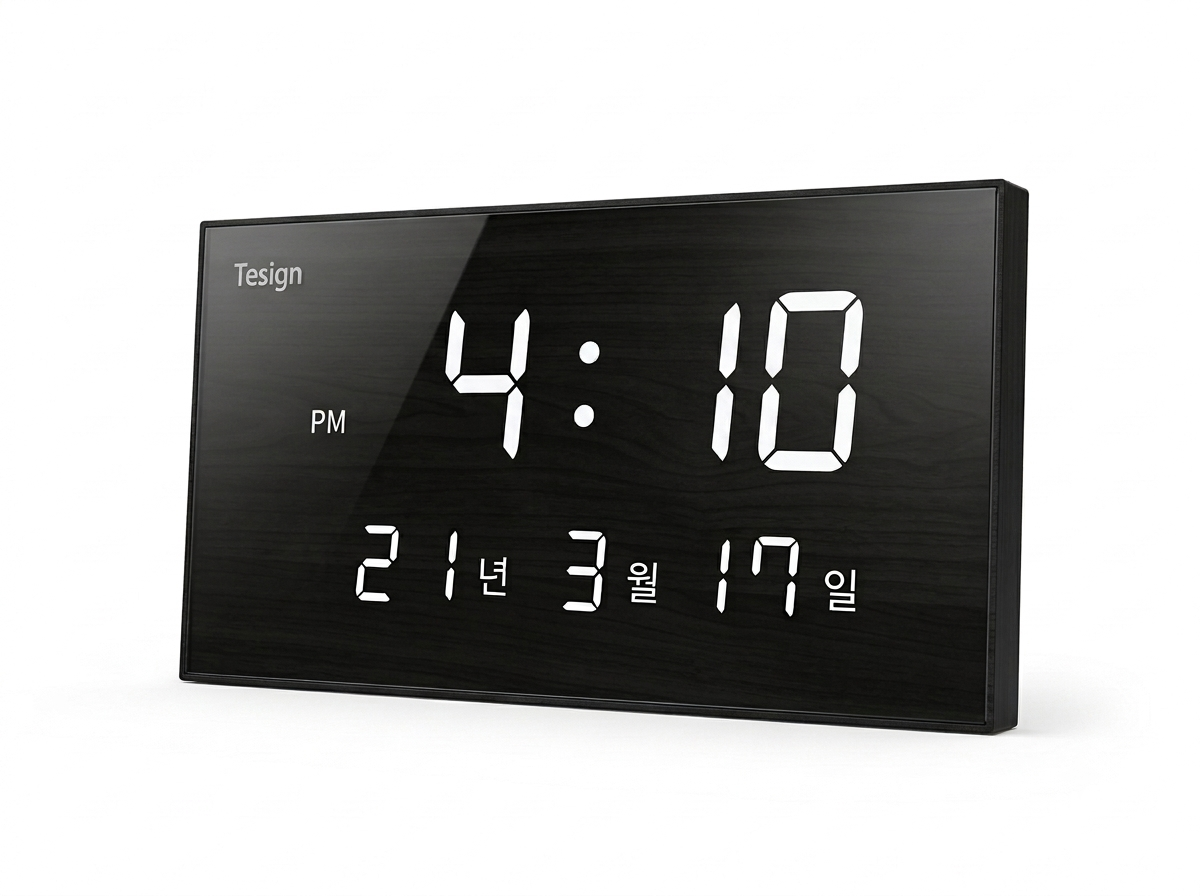 티자인(TESIGN) T-CAL FM 전파수신 달력 LED 벽시계 체리블랙 - 상품 이미지