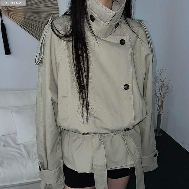 지던 투웨이 카라넥 벨티드 하프 트렌치 자켓 3col 가을 봄 오버핏 하이넥 제이플로우 - 메인 이미지