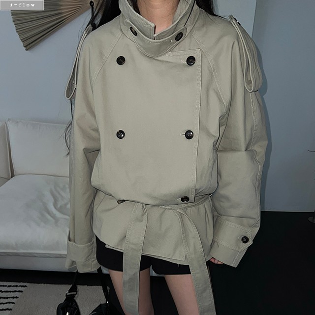 지던 투웨이 카라넥 벨티드 하프 트렌치 자켓 3col 가을 봄 오버핏 하이넥 제이플로우 - 상세 이미지 4